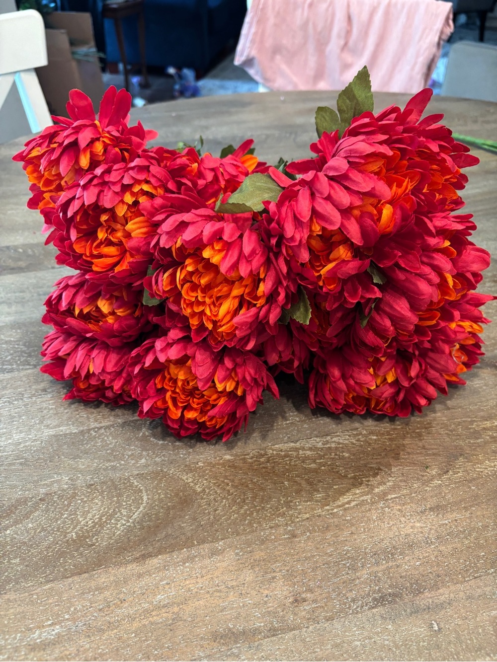 Home Accents Faux Chrysanthemum Bouquet in Red and Orange